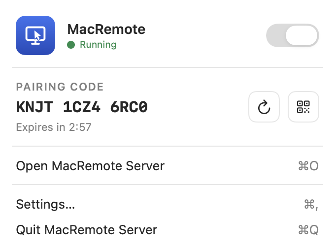 Server menu bar popover